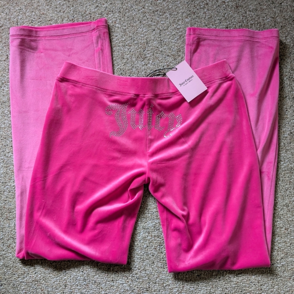 NWT ✨ Juicy Couture Bling Velour Track Pants, Hot Pink, Size Medium